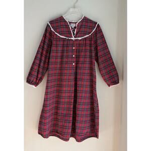 Grannycore Lanz of Salzburg Red Plaid Cotton Lace Trim Flannel Nightgown Large